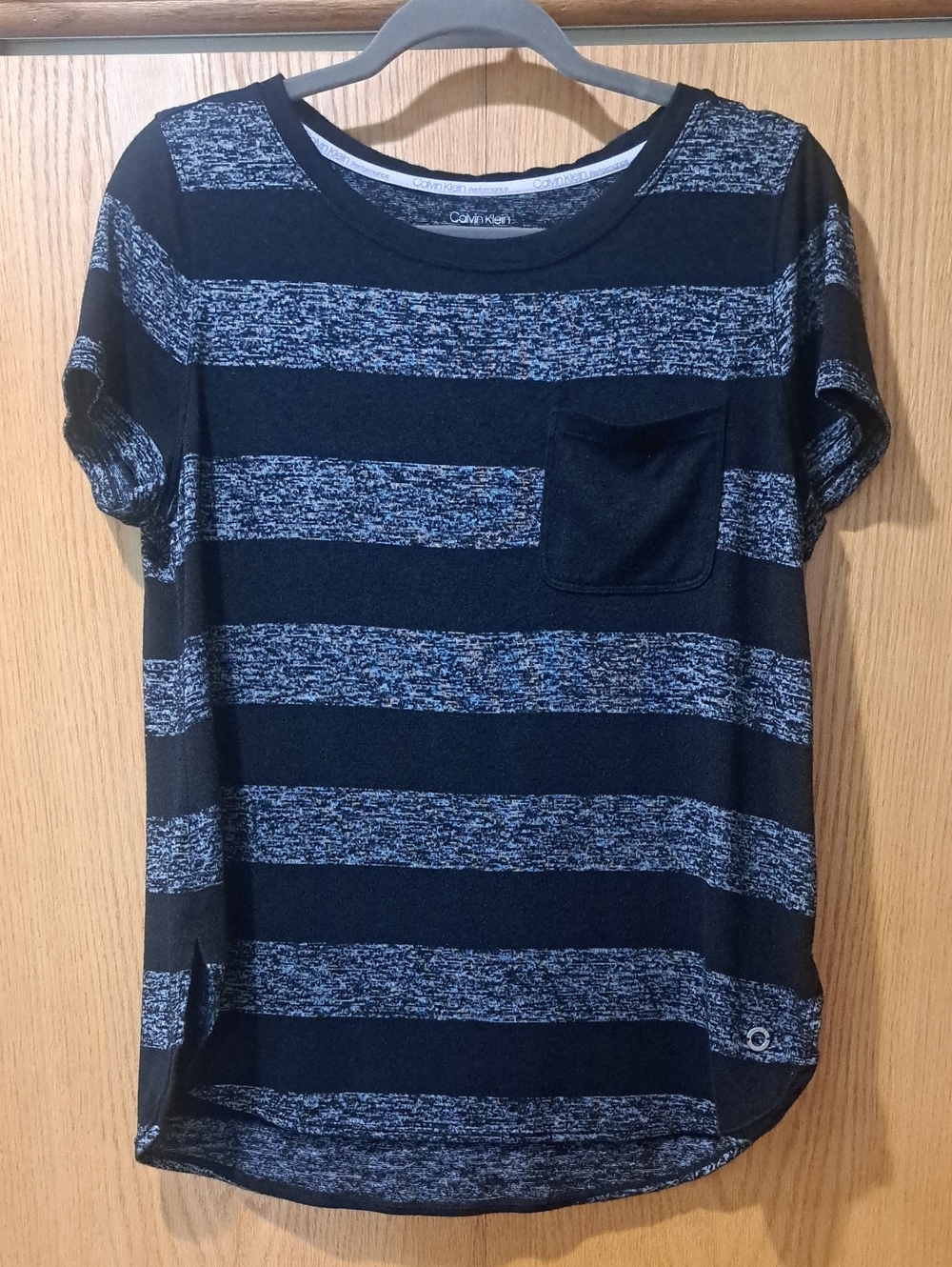 Calvin Klein Performance Black + Heathered Gray Striped Pocket Tee
